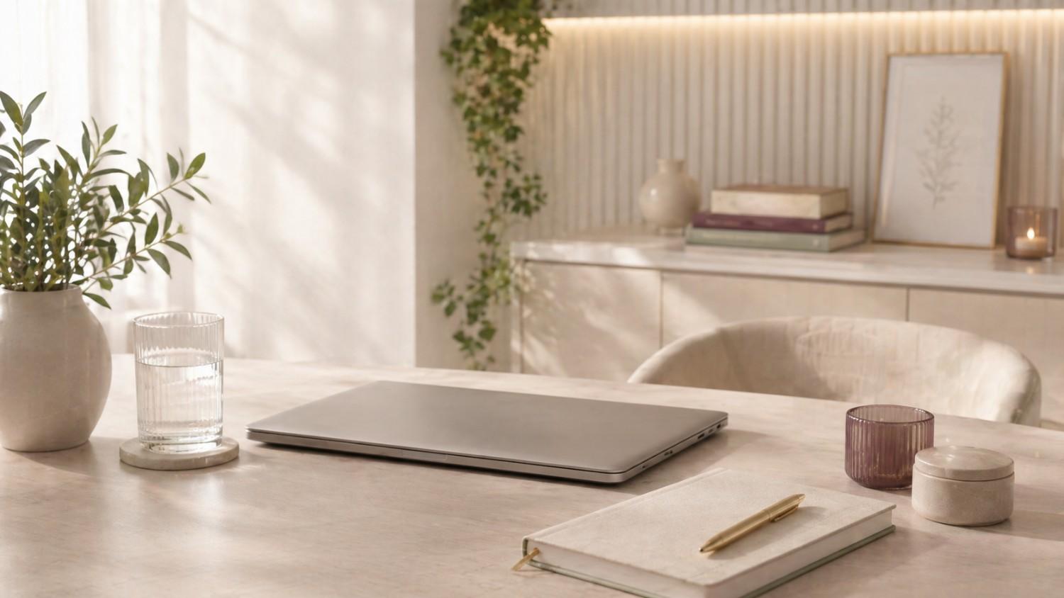 Escritorio minimalista con computadora portátil