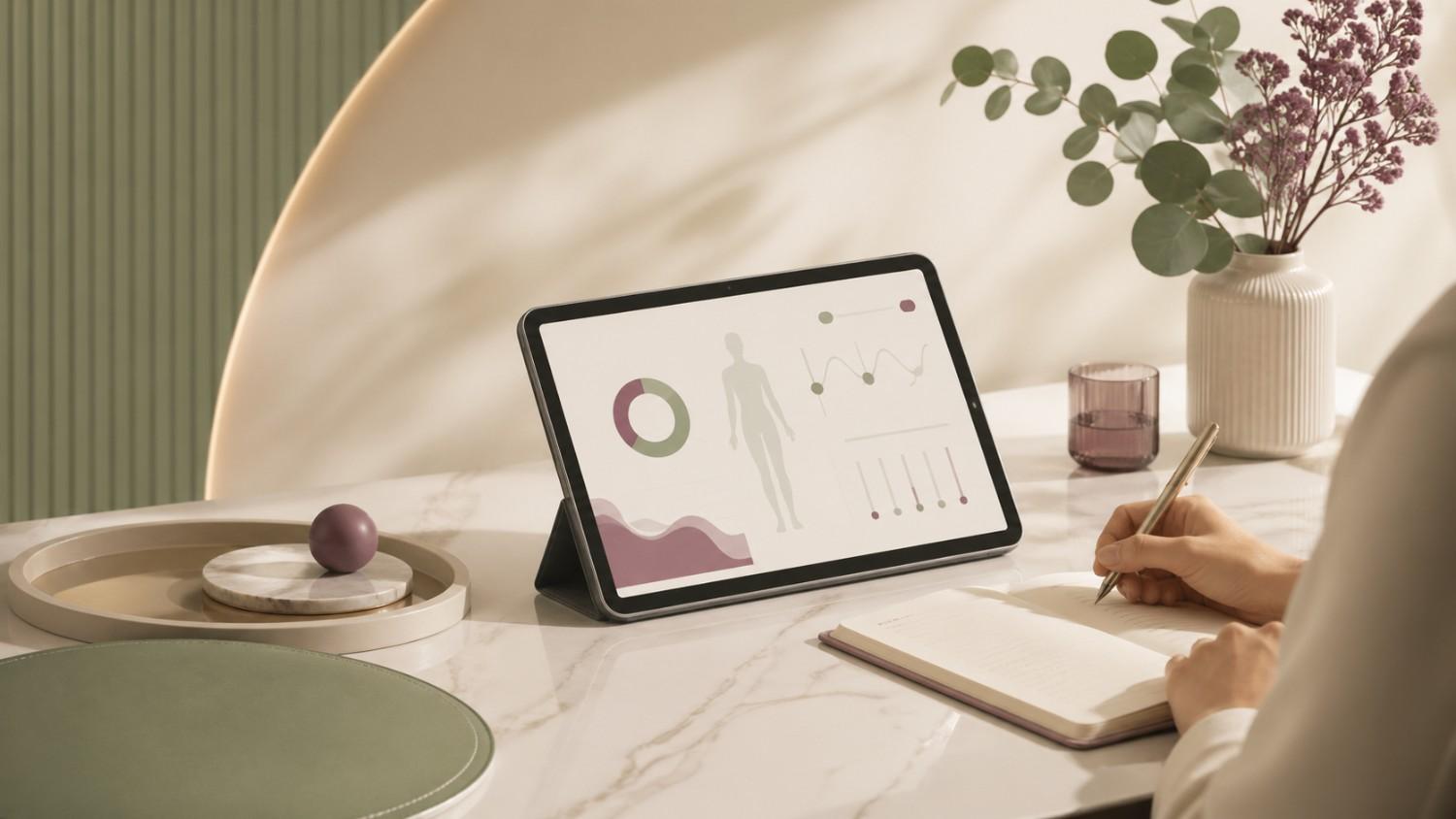 Tablet con gráficos y anotaciones