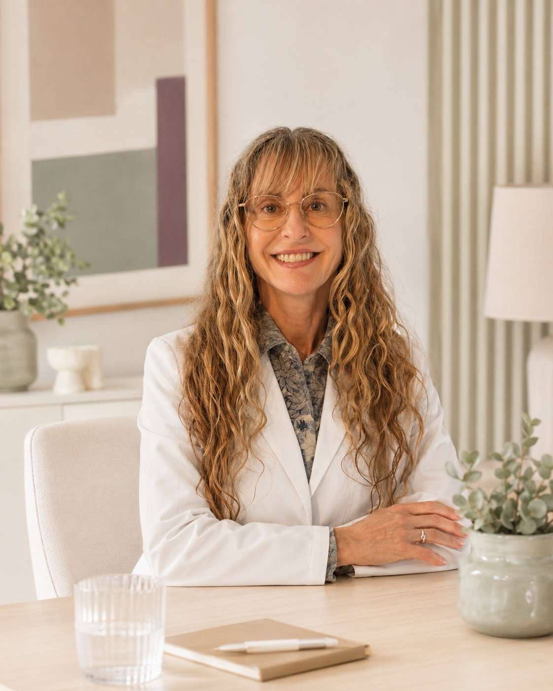 Mujer con cabello rizado sonriente
